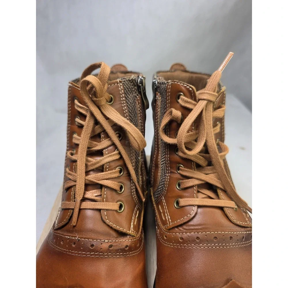 Arkbird Oxfords Mens Cognac Brown Leather Cap Toe Side Zip Ankle Boots Size 12
